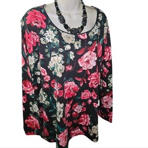 💰Karen Scott Floral Long Sleeve Top - Black and Pink